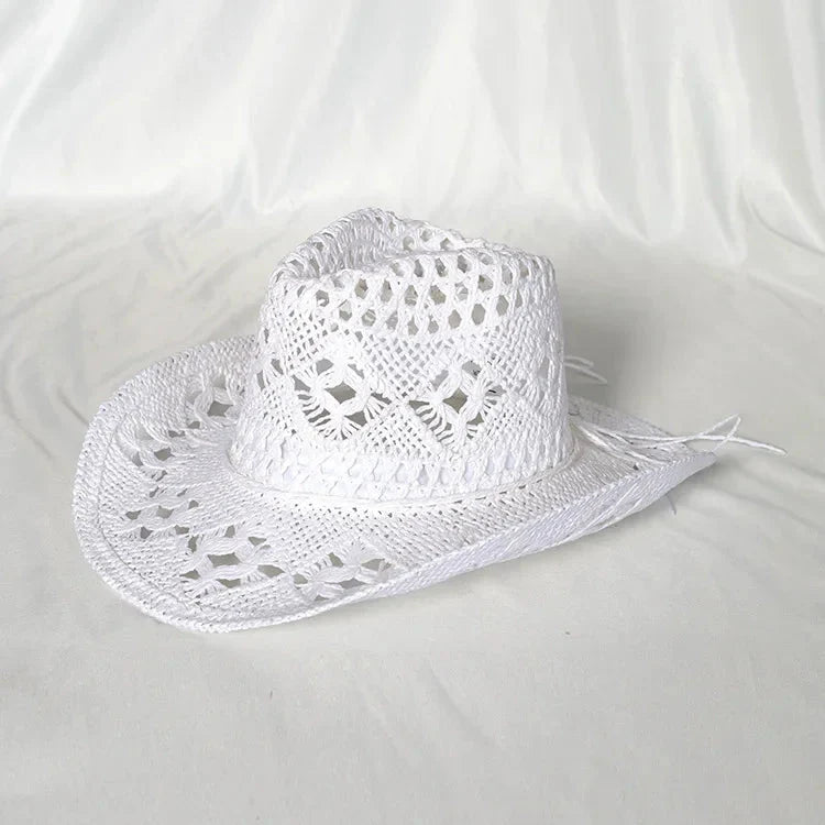 Melesh Western Women's Mint Green Cowboy Hat Straw Cowboy Hat Plasticity Strong Wide Brim Sunshine Beach Western Cowboy Hat