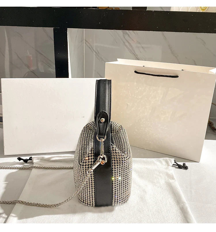Luxury Designer Brand Silver Clutch Purse | Women's Evening Banquet Bag & Crystal Rhinestone Shoulder Bag (Fashion Handbags)