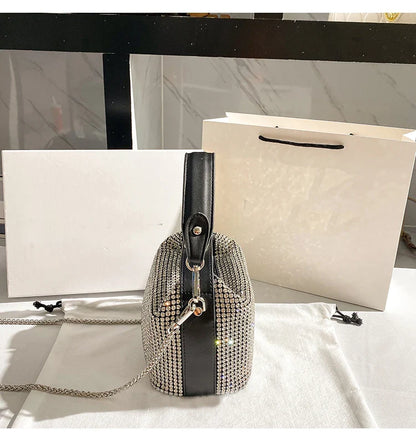 Luxury Designer Brand Silver Clutch Purse | Women's Evening Banquet Bag & Crystal Rhinestone Shoulder Bag (Fashion Handbags)