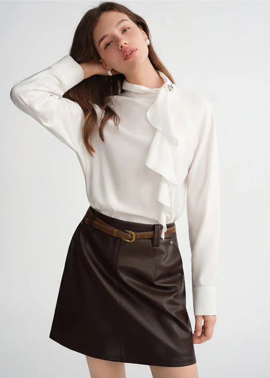 Elegant White Asymmetrical Skew Collar Blouse