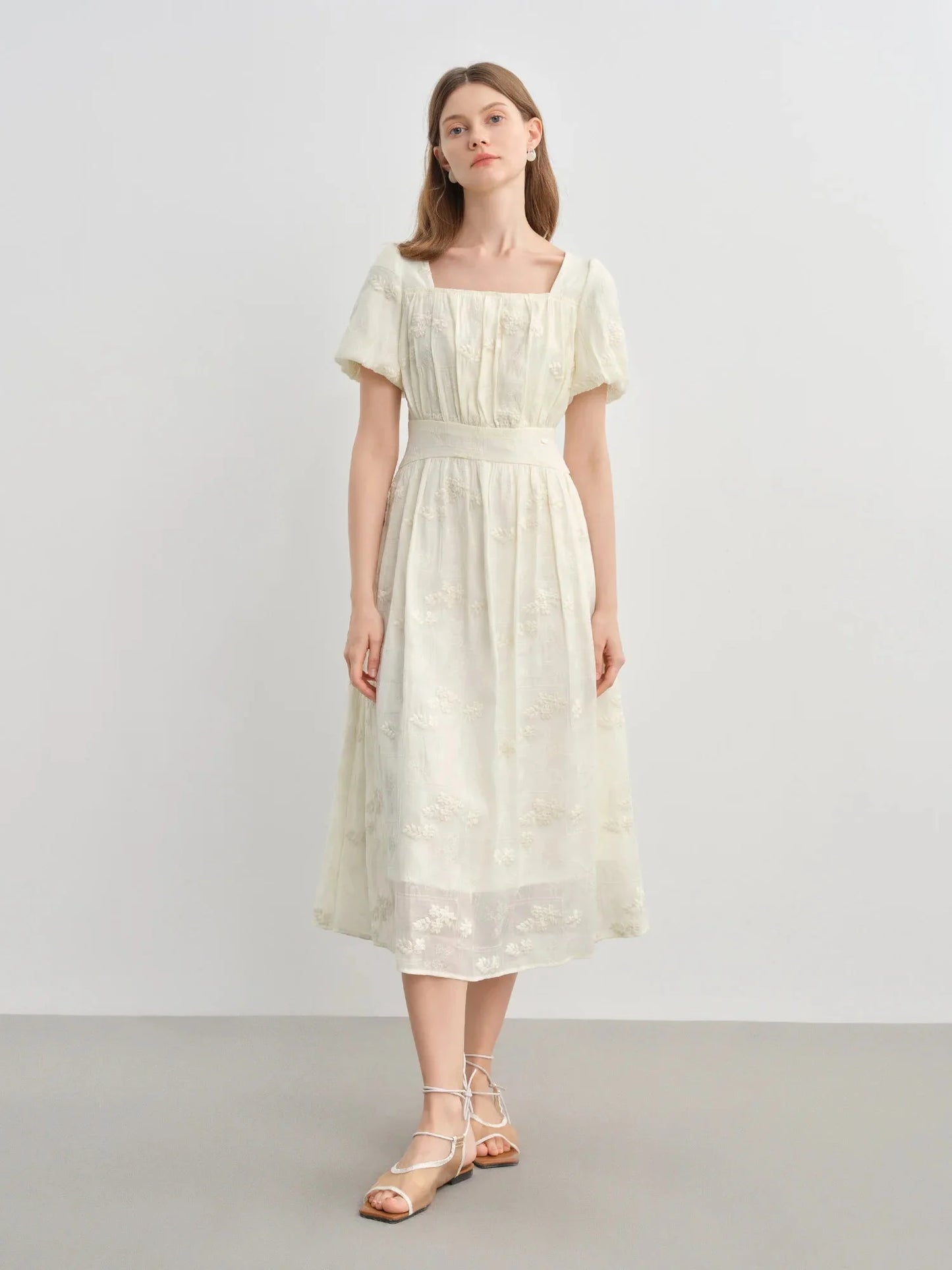 Floral Embroidered Square Neck Maxi Dress Summer