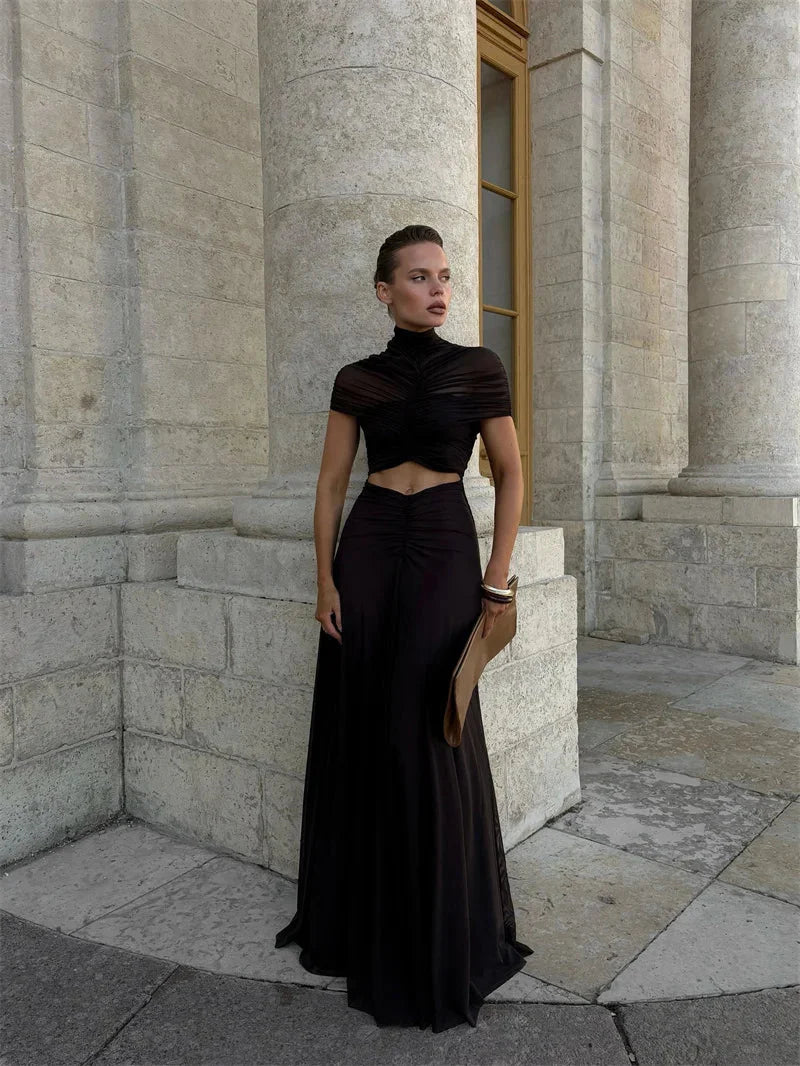 Elite Short Sleeve High Waist Maxi Party Dress