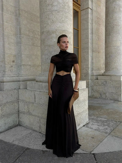 Elite Short Sleeve High Waist Maxi Party Dress