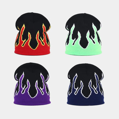 Flame Print Knit Beanie – Hip-Hop Style Winter Hat