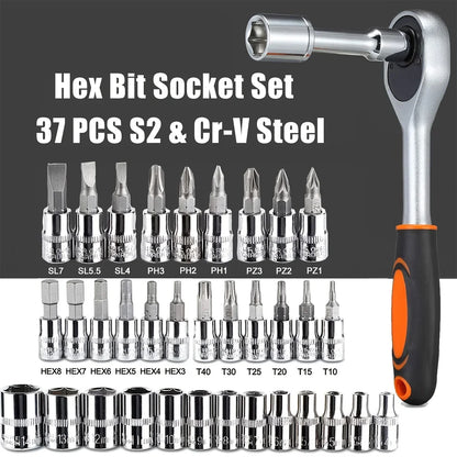 46-Piece Mechanic Tool Kit | 1/4" Socket Set with Ratchet Wrench