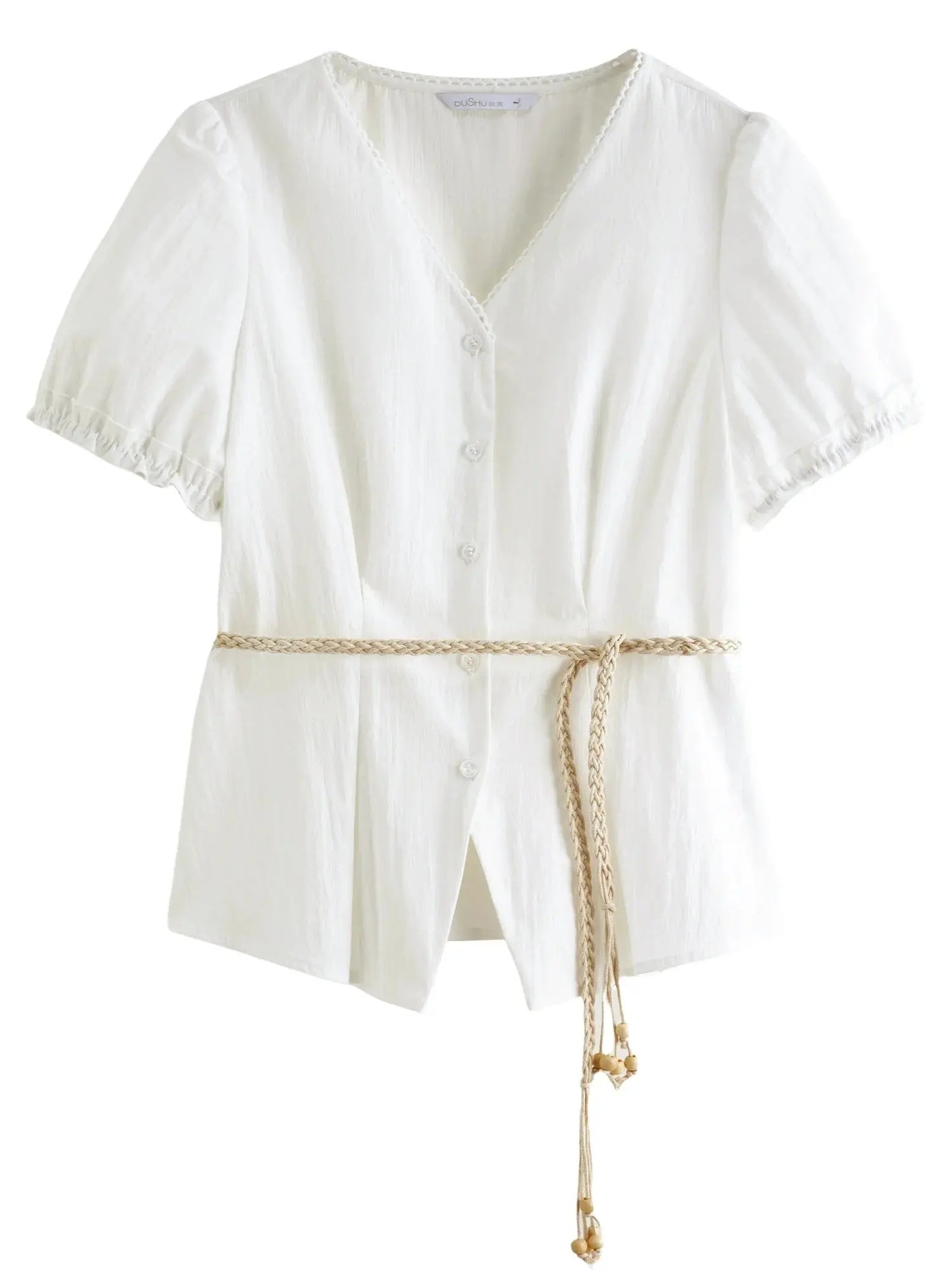 Summer V-Neck Top with Textured Pleats