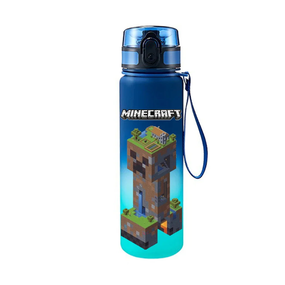 650ML Game MC Pixel Style Water Blue Bottle Portable Water Cup Large Capacity Sports Outdoor Plastic Leak-Proof Water Bottle