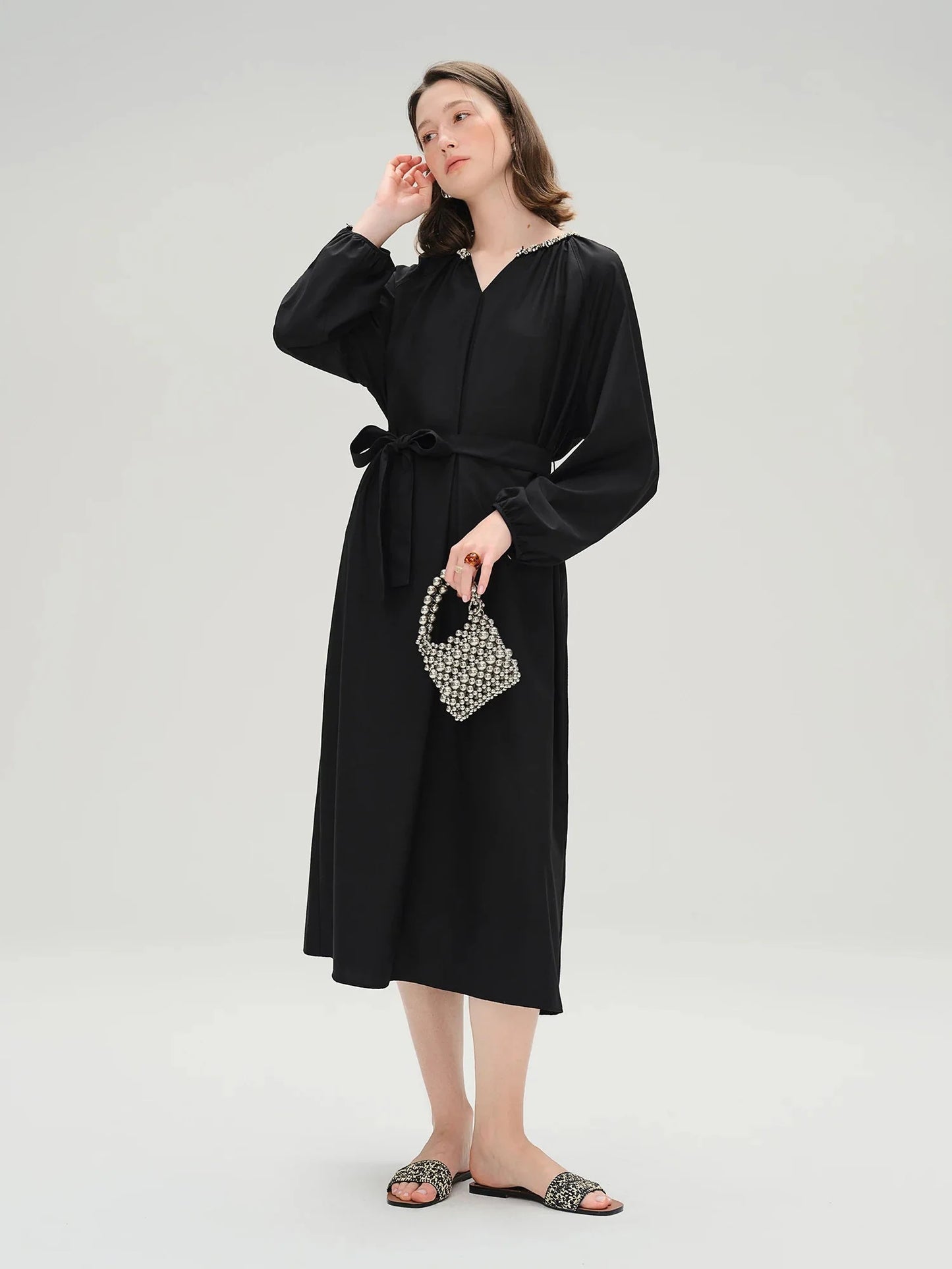 Plus Size Black Autumn Dress Casual Commuter Style