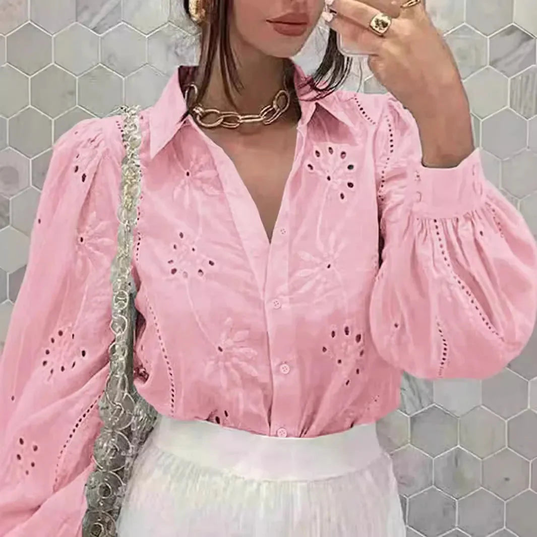 White Long Sleeve Buttons Shirt Women 2024 Autumn Casual Solid Offie Embroidery Women's Tops Blouse Shirts Top Femme Camicette