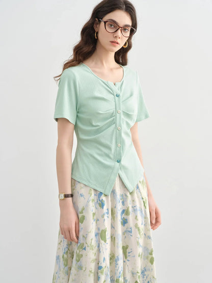 Plus Size High Elastic Knitted Tee Stylish Summer T-Shirt