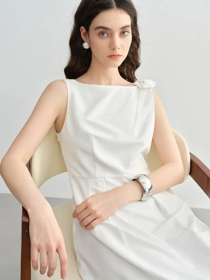 Plus Size Choker Vest Dress with Floral Brooch