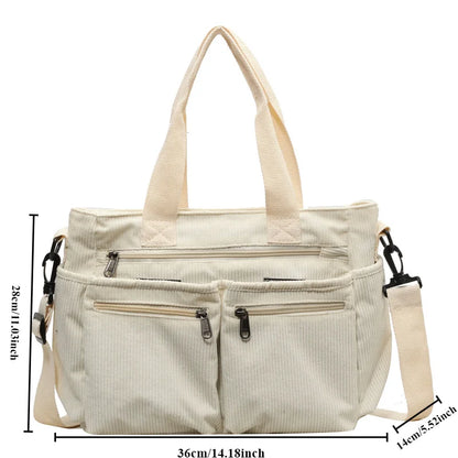 Female Large Capacity Corduroy Tote Bag | New Korean Style Fashion Women's Shoulder Crossbody Bag (Worker Commuter Handlebag)