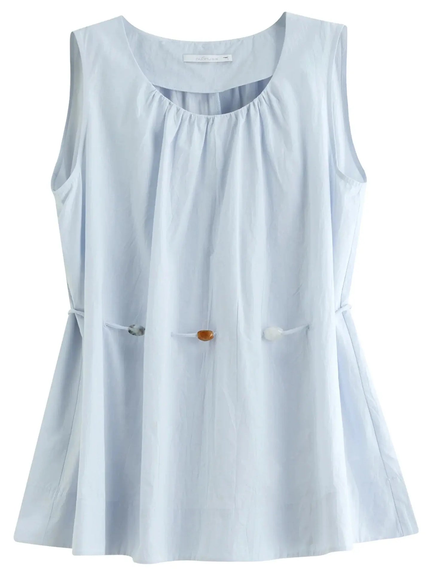 Women's Beaded Sleeveless Blue Cotton Top