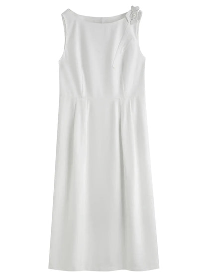 Plus Size Choker Vest Dress with Floral Brooch
