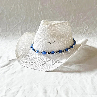 Melesh Western Women's Mint Green Cowboy Hat Straw Cowboy Hat Plasticity Strong Wide Brim Sunshine Beach Western Cowboy Hat