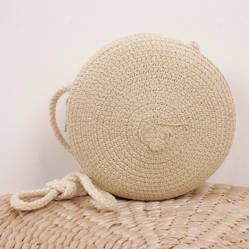 Summer Woven Straw Crossbody Bag for Women | Fashion Round Handmade Rattan Beach Small Handbag (Travel Female Shoulder Bag)