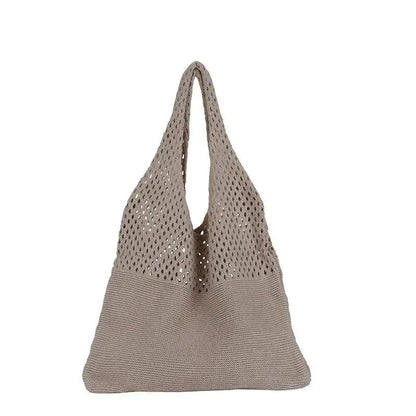 New Trend Women's Crochet Handbag | Retro Knitted Braid Solid Color Hollow Top-Handle Tote Bag (Black Khaki Shopper)