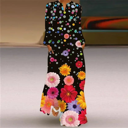 Women's Maxi Dress Printed Retro Fashion y2k vestidos Long Sleeve Loose Robe S-5XL