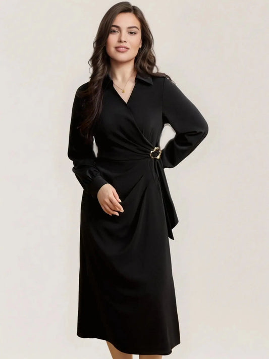 Plus Size Metal Detail Long Dress Spring Fashion