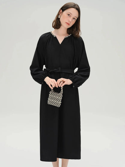 Plus Size Black Autumn Dress Casual Commuter Style