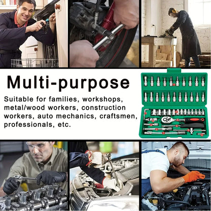46-Piece Mechanic Tool Kit | 1/4" Socket Set with Ratchet Wrench
