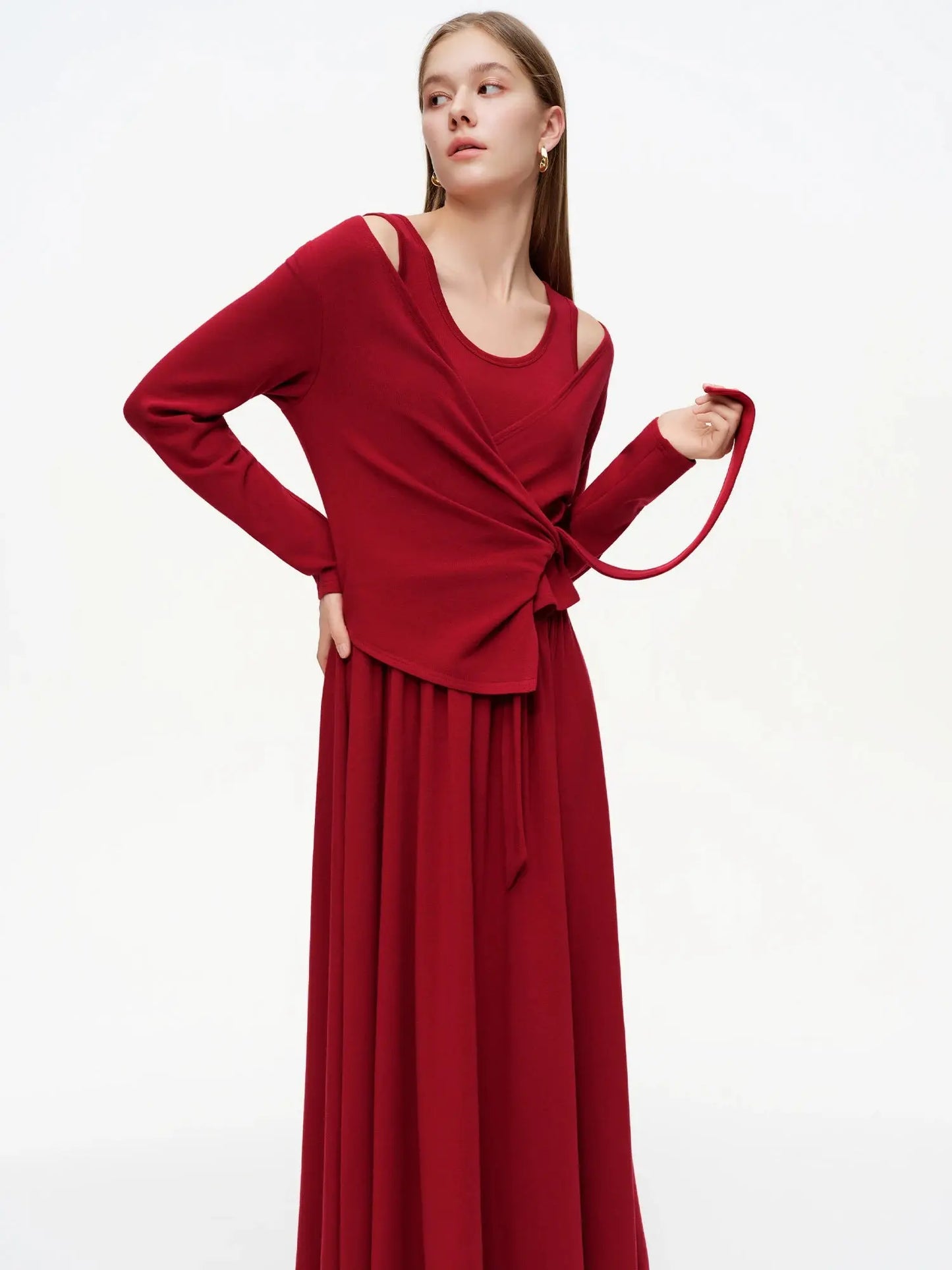 Women's Cardigan Red Tie-Front & Dress Set