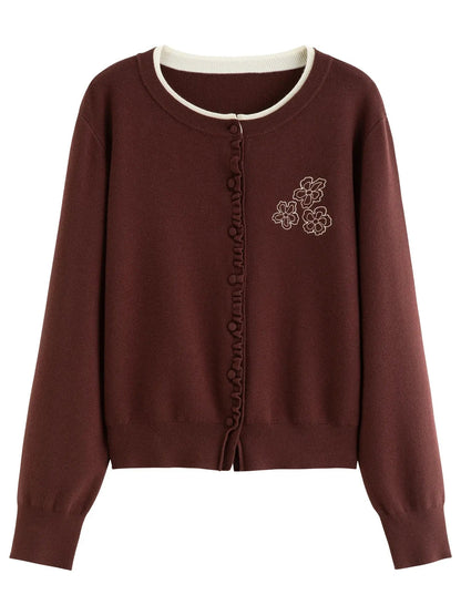 Vintage-Inspired Floral Ruffle Knit Top