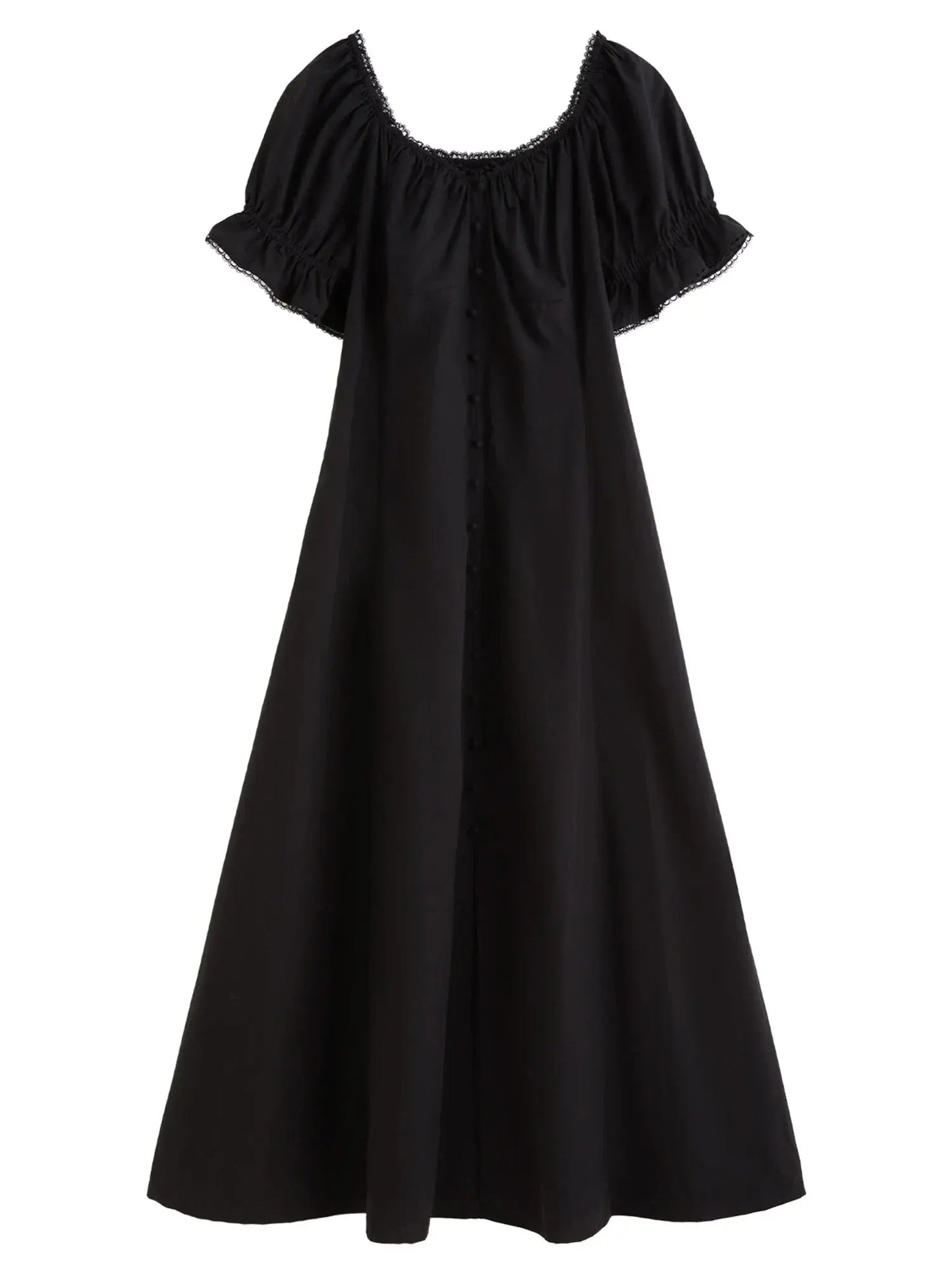 Elegant French Style Plus Size Summer Dress with Lace Collar