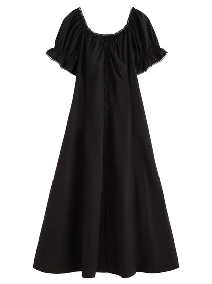 Elegant French Style Plus Size Summer Dress with Lace Collar