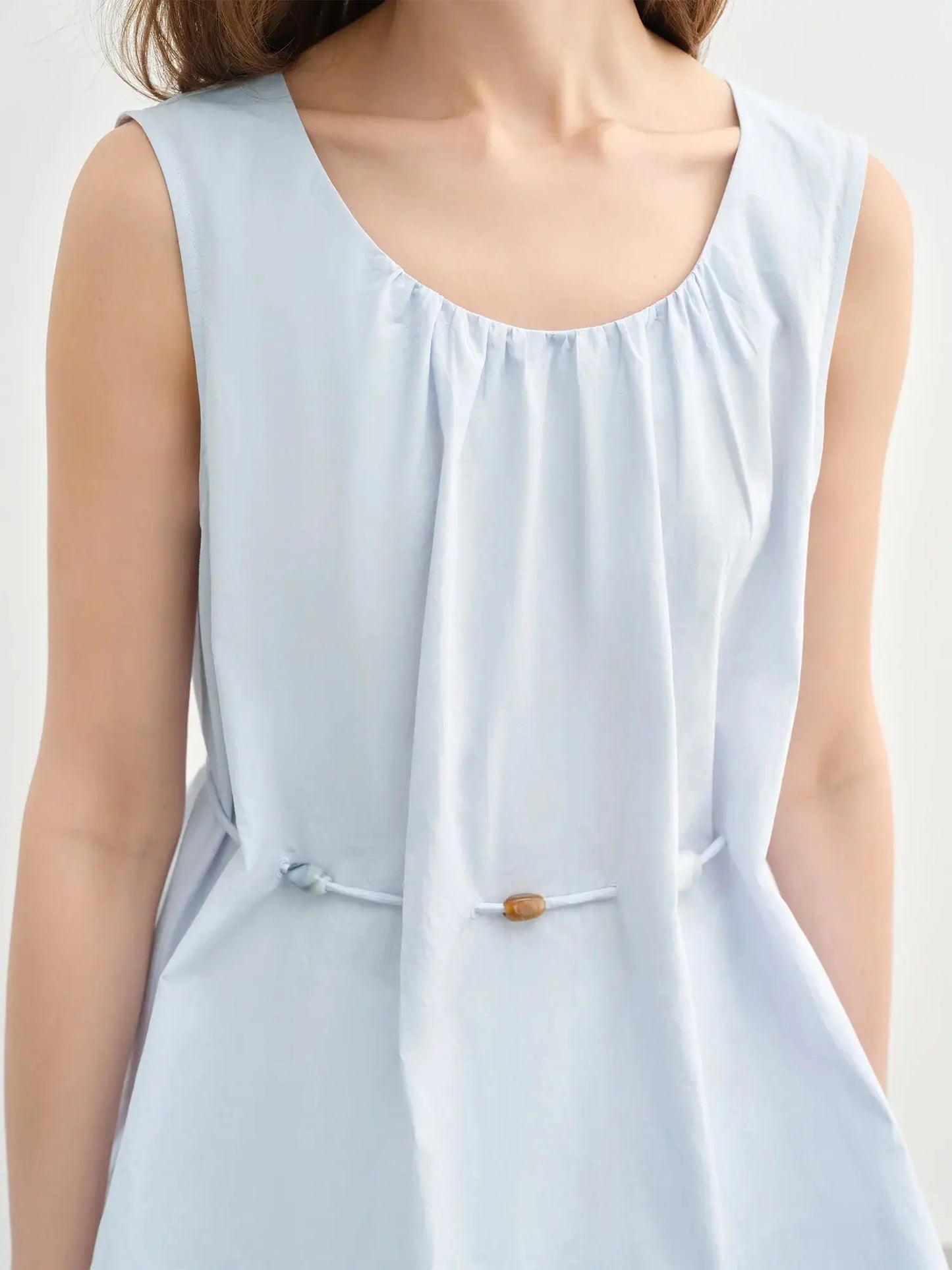 Women's Beaded Sleeveless Blue Cotton Top
