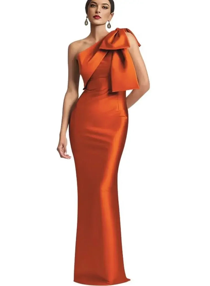Satin Single Shoulder With Bow Bridal Formal Dress