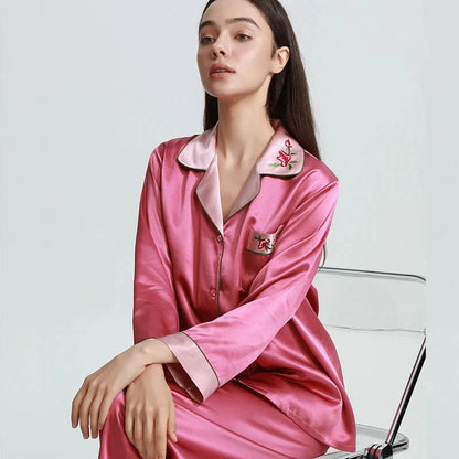 Luxury Embroidery Mulberry Silk Pajama Set