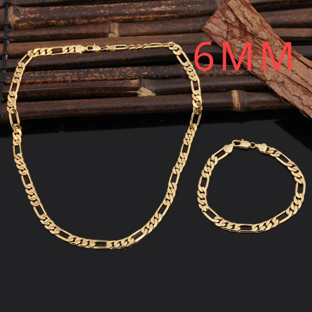 925 Sterling Silver & 18K Gold Bracelet & Necklace Set – 6mm Geometric