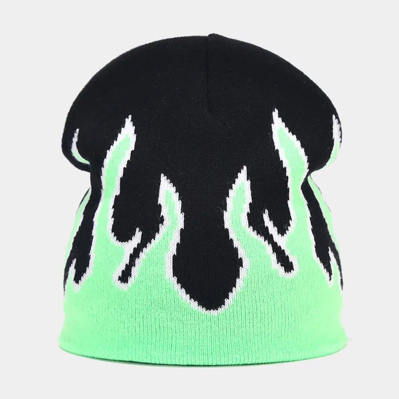 Flame Print Knit Beanie – Hip-Hop Style Winter Hat