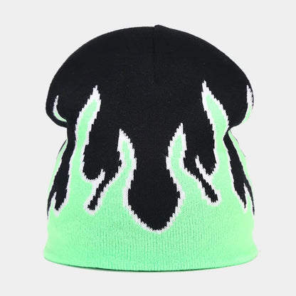 Flame Print Knit Beanie – Hip-Hop Style Winter Hat