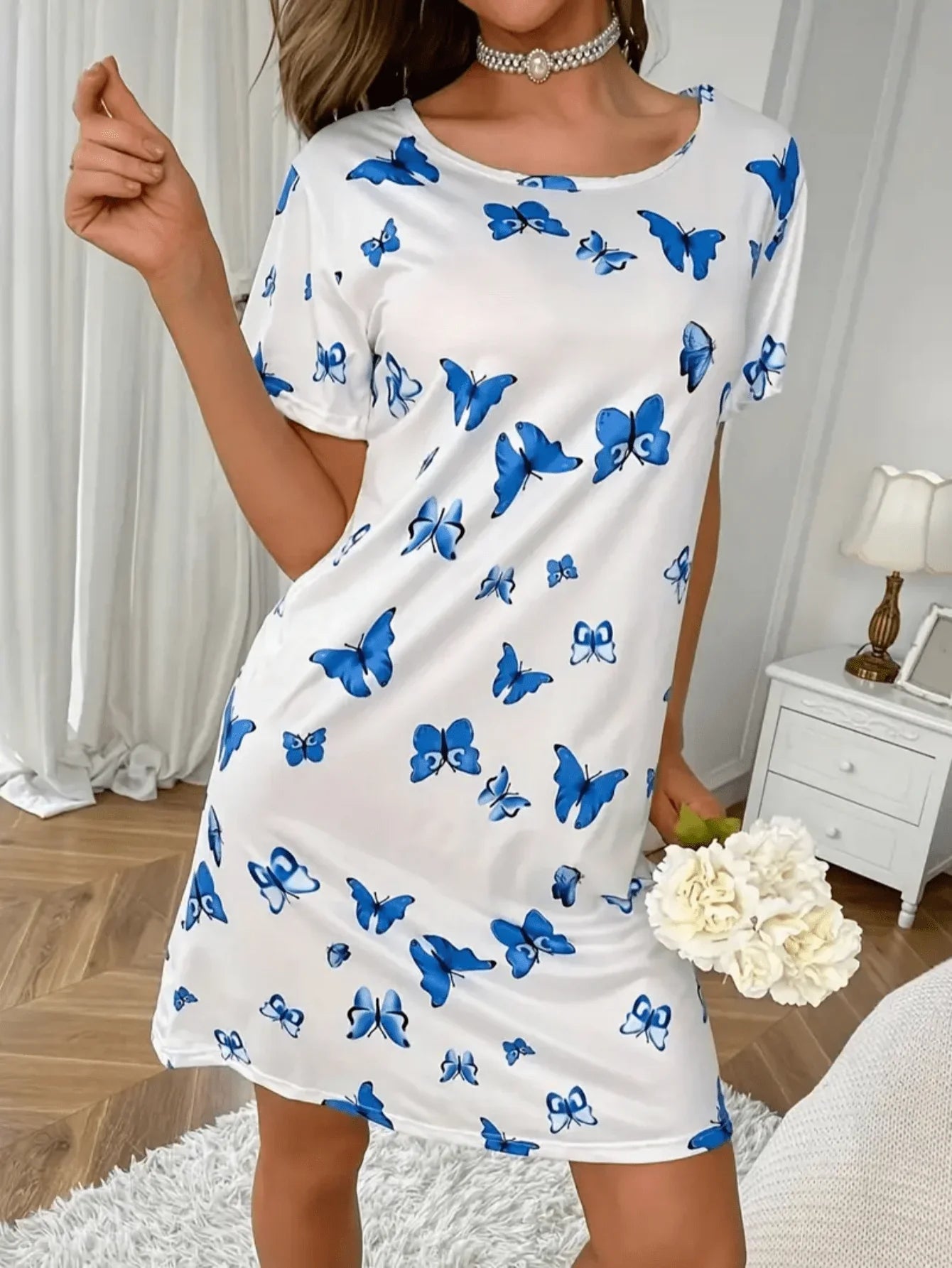 Butterfly Print Short Sleeve Nightgown