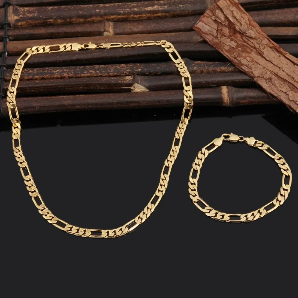 925 Sterling Silver & 18K Gold Bracelet & Necklace Set – 6mm Geometric