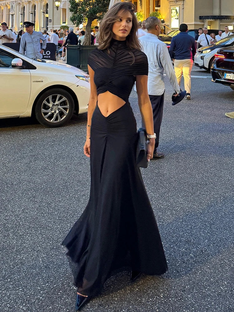 Elite Short Sleeve High Waist Maxi Party Dress