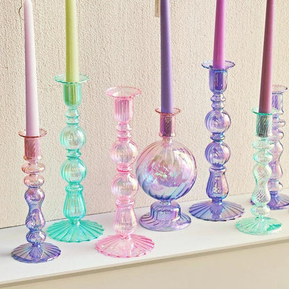 Floriddle Retro Candlesticks Taper Candle Holders Tall Candlesticks Decoration Party Glass Vase Home Decor Wedding Decoration