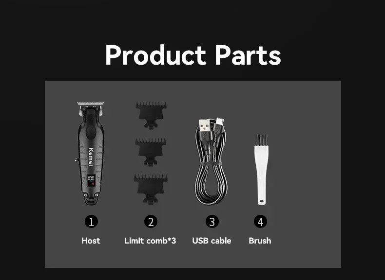 Kemei Professional Hair Clipper – LCD Display, Cordless Electric Trimmer
