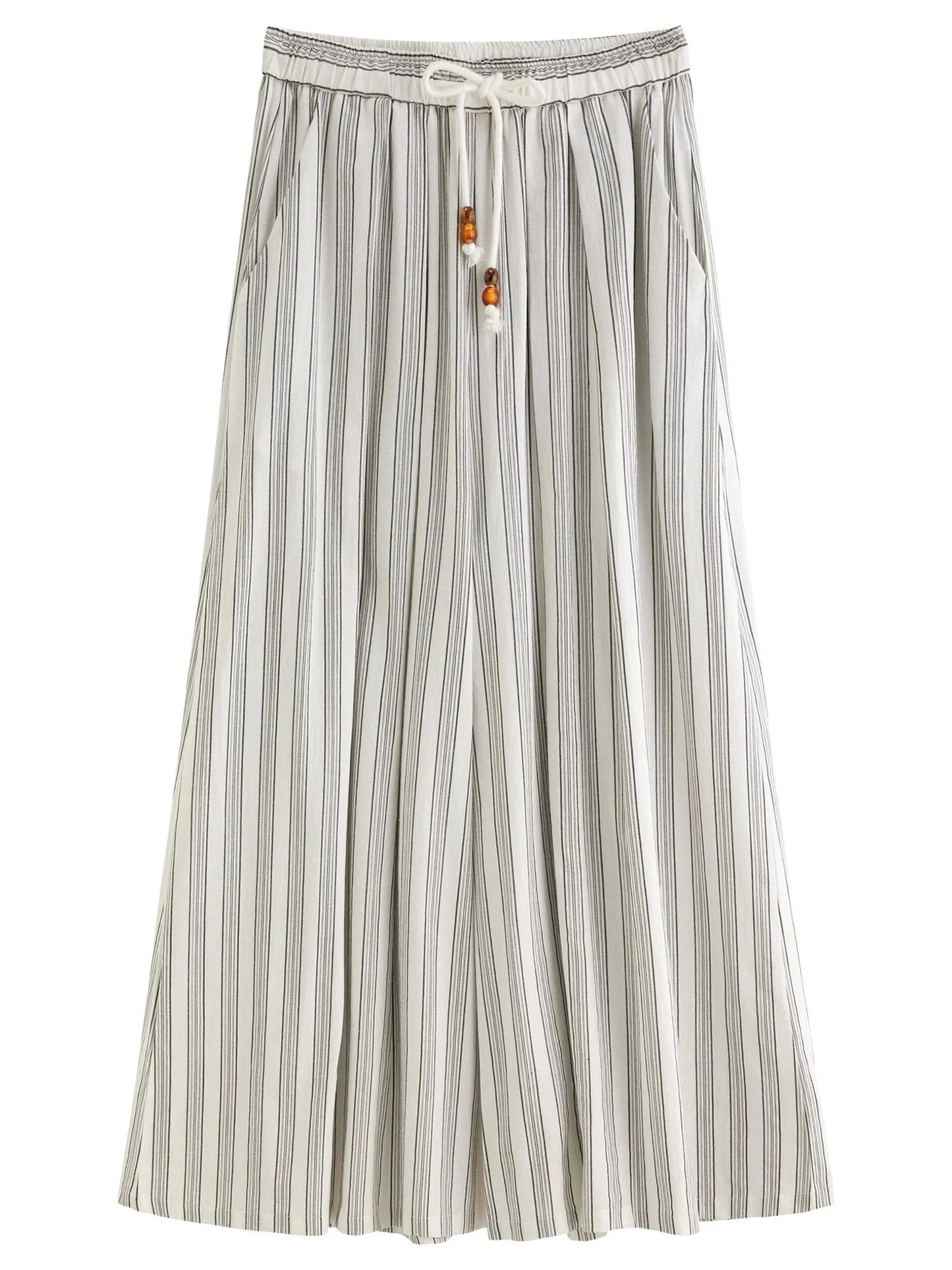 Cotton-Linen Wide Leg Pants Striped Resort Wear