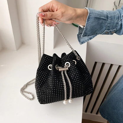 Luxury Women's Horseshoe Bucket Bag | New High Quality PU Leather One Shoulder Handbag (Exquisite Rivet & Chain Design)