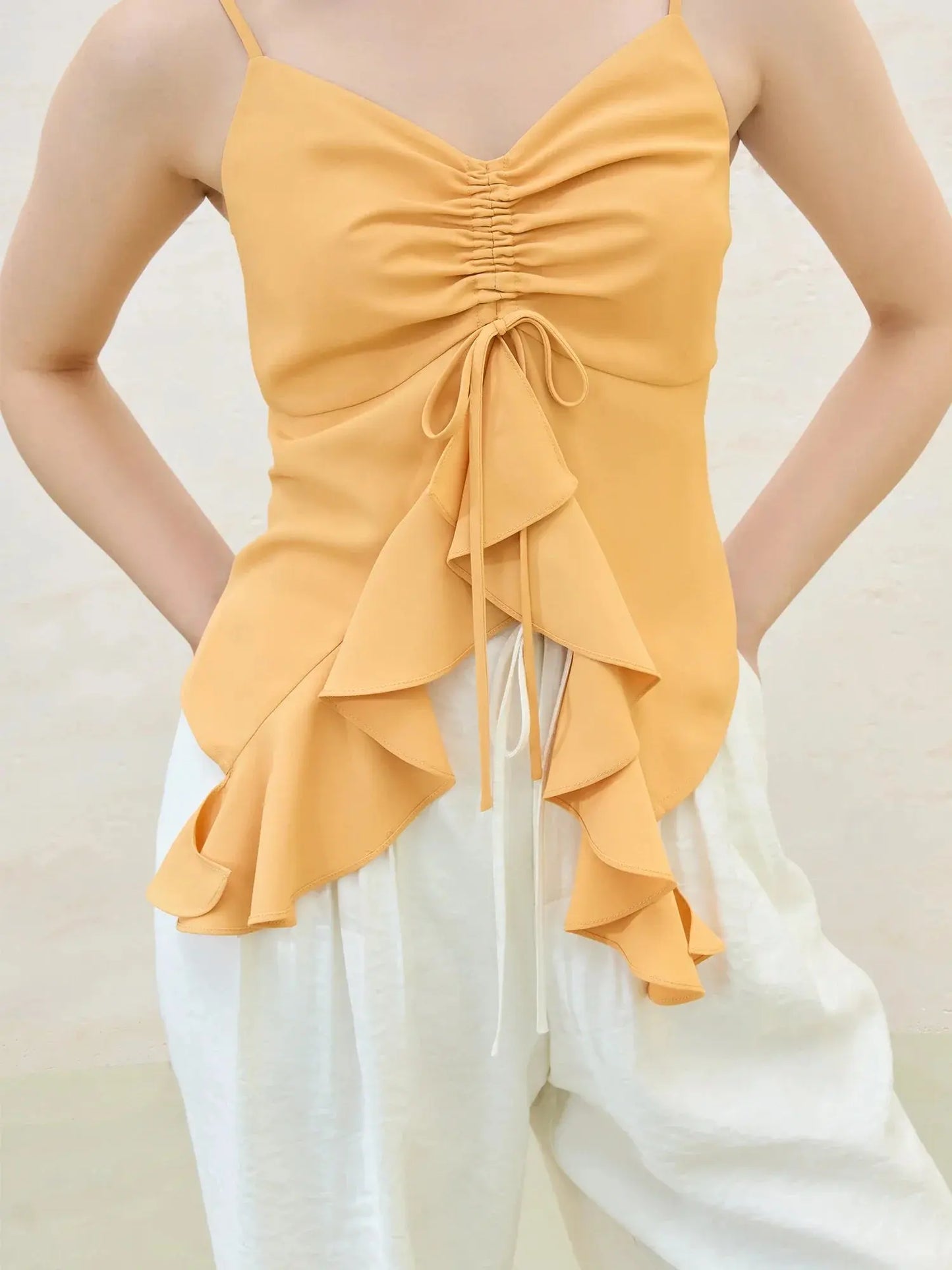 Women's Ruffle Drawstring Strappy Vest Top