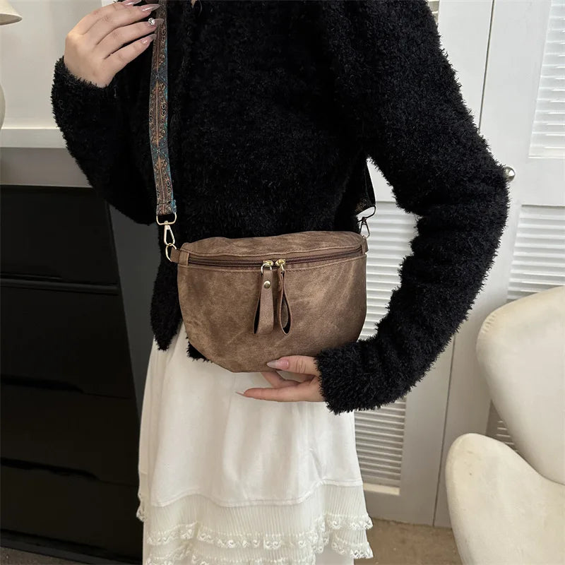 Stylish Hobo Solid Color Satchel | Luxury Designer Chest Bag & Women's PU Leather Waist Bags (Wide Strap Fashion Fanny Shoulder Pack)