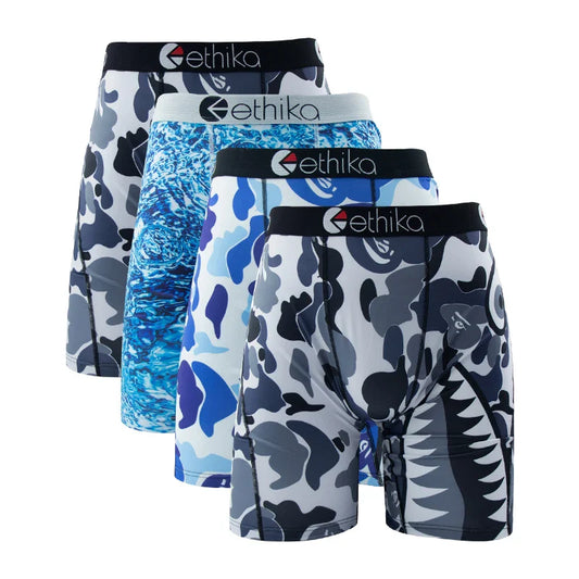 4-Pack Men's Breathable Printed Boxer Briefs – Plus Size Swim Trunks Underwear