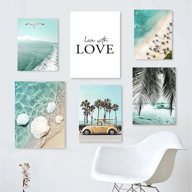 Sea Beach Posters Wall Art Canvas Painting Whale Starfish Coconut Shell Summer Seaside Scenery Pictures Nordic Room Home Decor