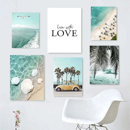 Sea Beach Posters Wall Art Canvas Painting Whale Starfish Coconut Shell Summer Seaside Scenery Pictures Nordic Room Home Decor