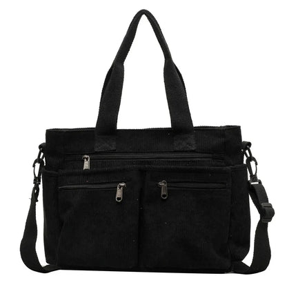 Female Large Capacity Corduroy Tote Bag | New Korean Style Fashion Women's Shoulder Crossbody Bag (Worker Commuter Handlebag)