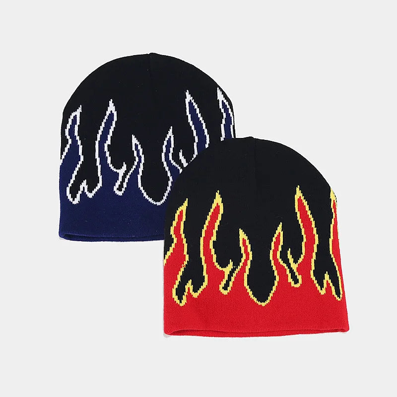 Flame Print Knit Beanie – Hip-Hop Style Winter Hat