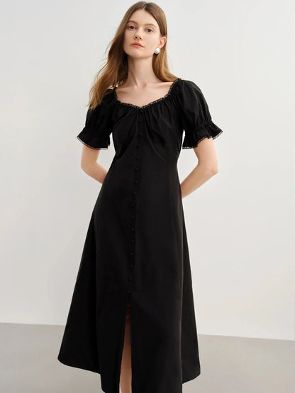 French Style Plus Size Lace Collar Dress Summer Puff Sleeve
